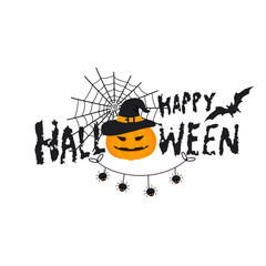 Happy Hallowen the inscription. Vector hand drawn illustration for menu, prints, poster, invitation, party decoration.