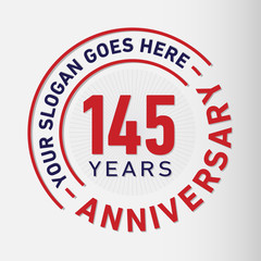 145 years anniversary logo template. One hundred and forty-five years celebrating logotype. Vector and illustration.