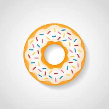 Sweet donut with white glaze isolated on background. Vector illustration.