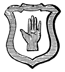 Hand and Bordure was the most ancient difference in coats of arms, vintage engraving. © Morphart