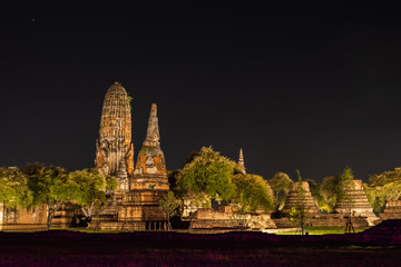 Fototapeta premium Ayutthaya ,Thailand Wat Phra Ram at night with lights Old temple