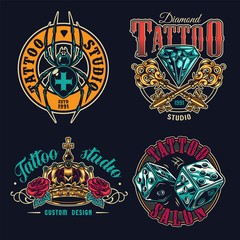 Obraz premium Tattoo salon colorful labels set