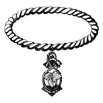 recommend clip art: Bracelet is designed with a vine leaf pendant, vintage engraving.