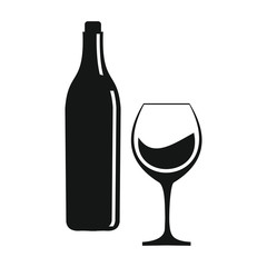 Wine glass and bottle icon vector illustration sign