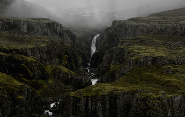Waterfall in the East Fjords, Iceland