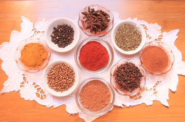Ceramic and glass containers with spices
