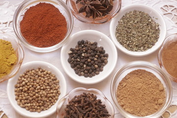 Ceramic and glass containers with spices