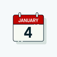 Vector flat daily calendar icon. Day , month ,4 January