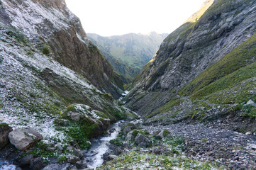 river and mountains in the back on E5 path from oberstdorf to kemptner hut, allgäu