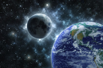 Moon and the Earth Elements of this image furnished by NASA