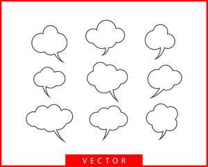 Set talk bubbles speech vector. Blank empty bubble icon design elements. Chat on line symbol template. Collection dialogue balloon stickers silhouette.