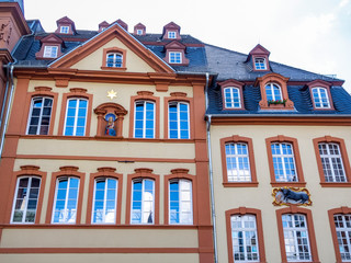18th-century buildings at the Hauptmarkt, Main Market in Trier, the oldest German city, facade partial view