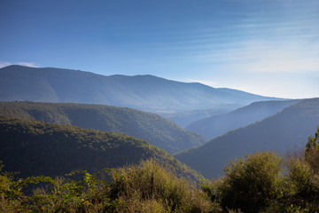 River surrounded by the hills and mountains. Vrbas river in Bosnia and Herzegovina.