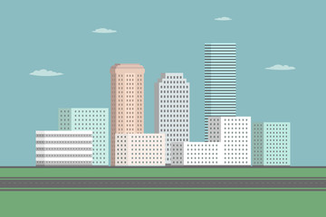 Skyscrapers in downtown. City center. Cartoon style. Vector.