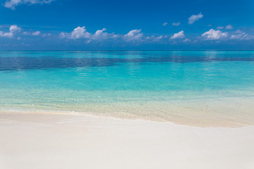 Fototapeta na wymiar Tropical beach and sea, exotic landscape. Relaxation and calmness template, summer beach view