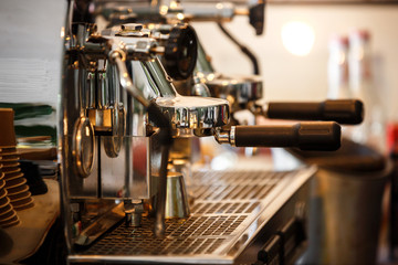 Fototapeta premium Close-up of espresso pouring Coffee Machine