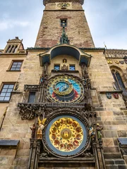Gartenposter Astronomical Clock Orloj closeup in Czech Republic, Europe. Vintage style. Prague clock tower detail. Famous attraction residents of Praga © JBJart