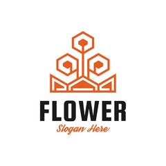 Flowers Line Logo Vector, Futuristic Plants Logo, Modern and Creative Idea Design