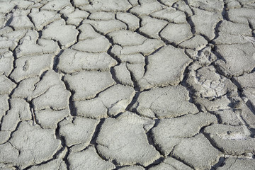 Dry soil with deep cracks. Cracked mud surface. Texture of cracks on the ground.
