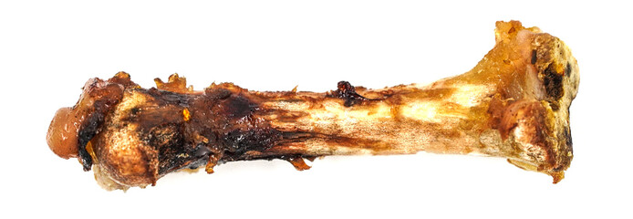 Small bones on a white background. food scraps. chicken bones