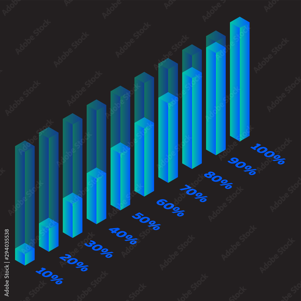 Poster Infographic template chart. Vector infographic. Presentation design. Template design element. Business concept. Decoration element. 3d neon. Digital marketing concept. Isometric infochart, diagram.
