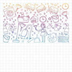 Cleaning services company vector pattern, squared notebook