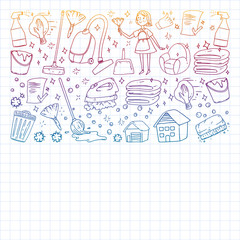 Cleaning services company vector pattern, squared notebook