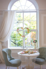 heart with flowers on the window. Romantic decor for wedding or valentine's day