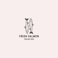 Fototapeta premium Salmon Fish Logo Seafood Design Template. Badge, Retro, Label Vector Illustration