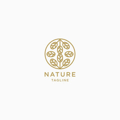 Fototapeta premium Tropical plant logo design. Outline emblem flower in a circle in linear style. Vector abstract badge for design of natural products, flower shop, cosmetics, ecology concepts, health, spa, yoga