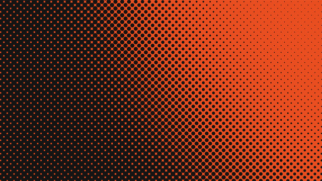 Orange and black retro pop art background with halftone dots design