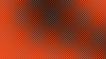 Obraz premium Orange and black pop art background in retro comic style with halftone dots, vector illustration of backdrop with isolated dots