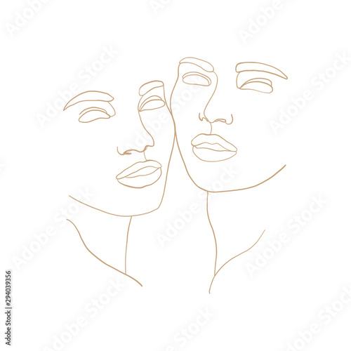 Abstract Faces One Line Drawing Continuous Line Drawing Of Beauty Faces Of Two Womans Portret Minimalist Style Fashion Concept Beauty Minimalist One Line Vector Illustration Wall Mural Ekaterina Isaeva