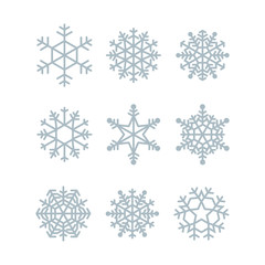 Collection of winter snowflakes. Vector icons for christmas and new year illustrations. Graphic modern light blue crystal