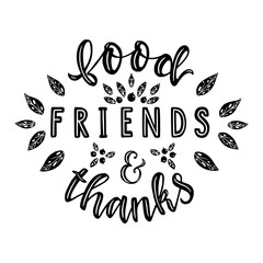 Food Friends & thanks. Hand drawn lettering.