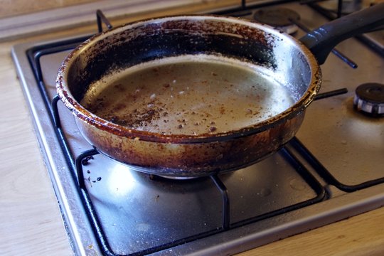 greasy dirty frying pan