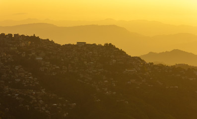 The city of Lunglei in the evening light with the hills of Mizoram in the background.