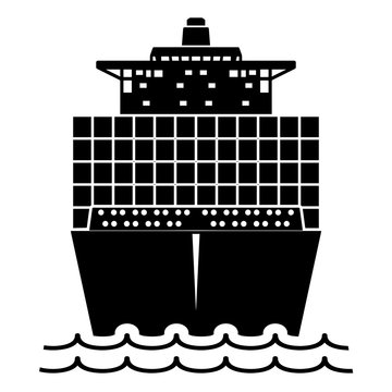gz518 GrafikZeichnung - german - Frachtschiff mit Containern / Containerschiff Symbol: english - cargo ship with containers / container ship icon: simple template - square - xxl g8604