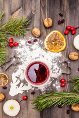 Christmas hot tea background. New Year mood