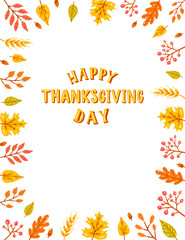 Happy thanksgiving day card with autumn leaves.