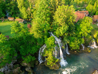Fototapeta na wymiar Aerial view of Rastoke in Croatia - a village of waterfalls and watermmills