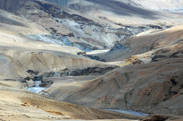 High mountainous landscape. View at Satlej rivers. Tibetan Plateau, Tibet, China, Asia.