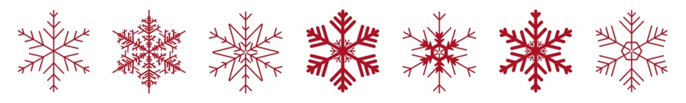 Snowflakes Red | Snowflake Icon | Christmas Logo | Ice Crystal Winter Symbol | Xmas Sign | Variations