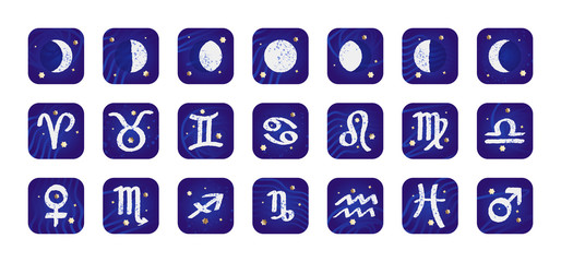 Zodiac Signs & Moon Phases Set