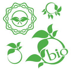 Bio organic logo. Set of abstract green leaf emblem. 