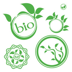 Bio organic logo. Set of abstract green leaf emblem. 