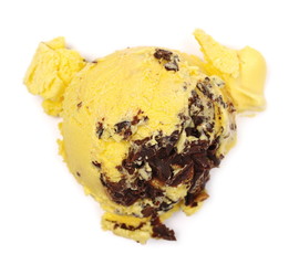 Vanilla ice cream ball isolated on white background, top view