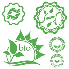 Bio organic logo. Set of abstract green leaf emblem. 