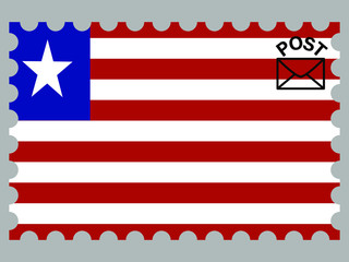 Liberia national flag with inside postage stamp isolated on background. original colors and proportion. Vector illustration, from countries flag set