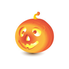 Illustration of an orange round pumpkin with a twig for Halloween, a cheerful children’s freehand drawing to decorate your concept